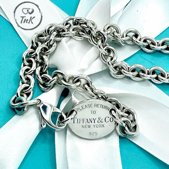 Tiffany & Co Return To Tiffany Oval Tag Choker Round Link Necklace- 925 Silver -